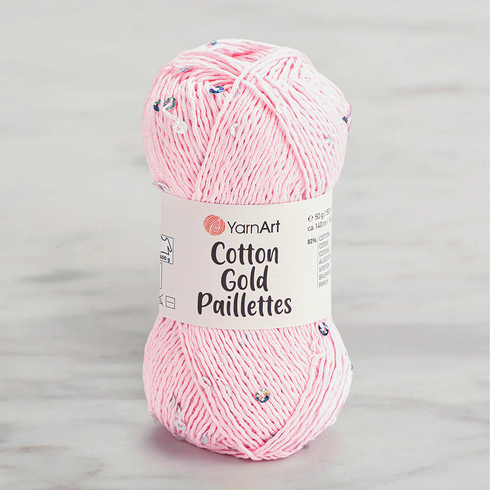 Yarnart Cotton Gold Paillettes Pembe El Örgü İpi - 7107